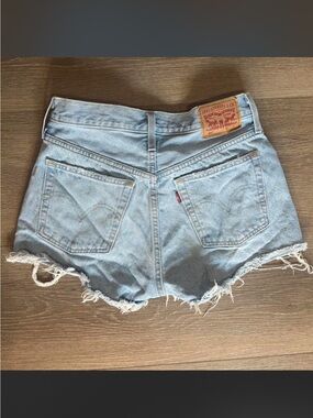 Levi's Pale Blue Distressed High-Rise Denim Shorts